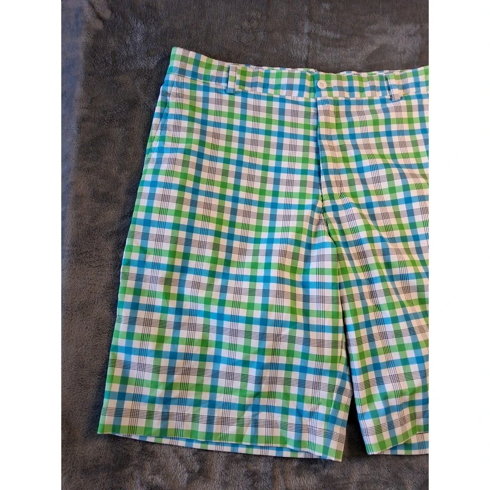 Nike Golf Dri-FIT Plaid Shorts Mens 36 Green Blue White Check‎ Performance Sport